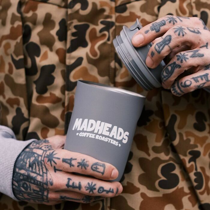 Термокружка сіра “Mad Heads coffee roasters”