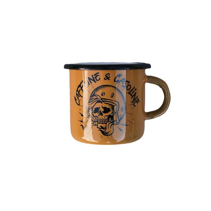 Mustard metal mug "Caffeine and Gasoline"