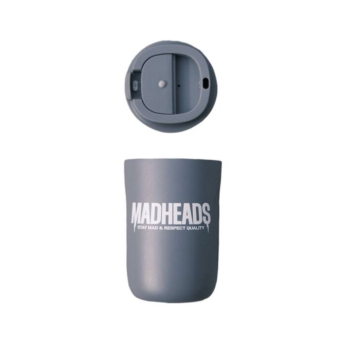Gray thermal mug “Stay Mad & Respect Quality”