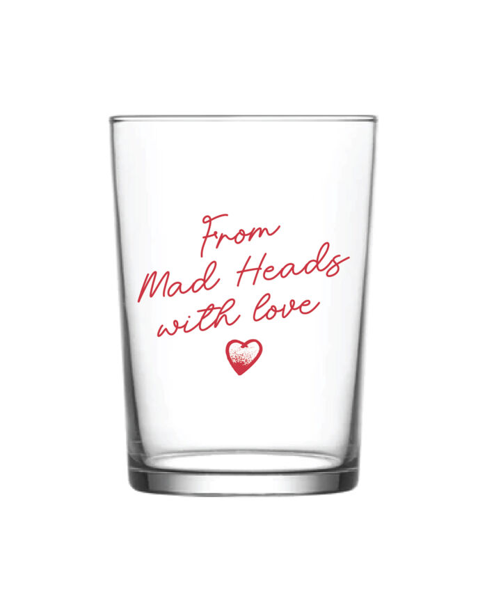 Glass with pink print "Cupid"